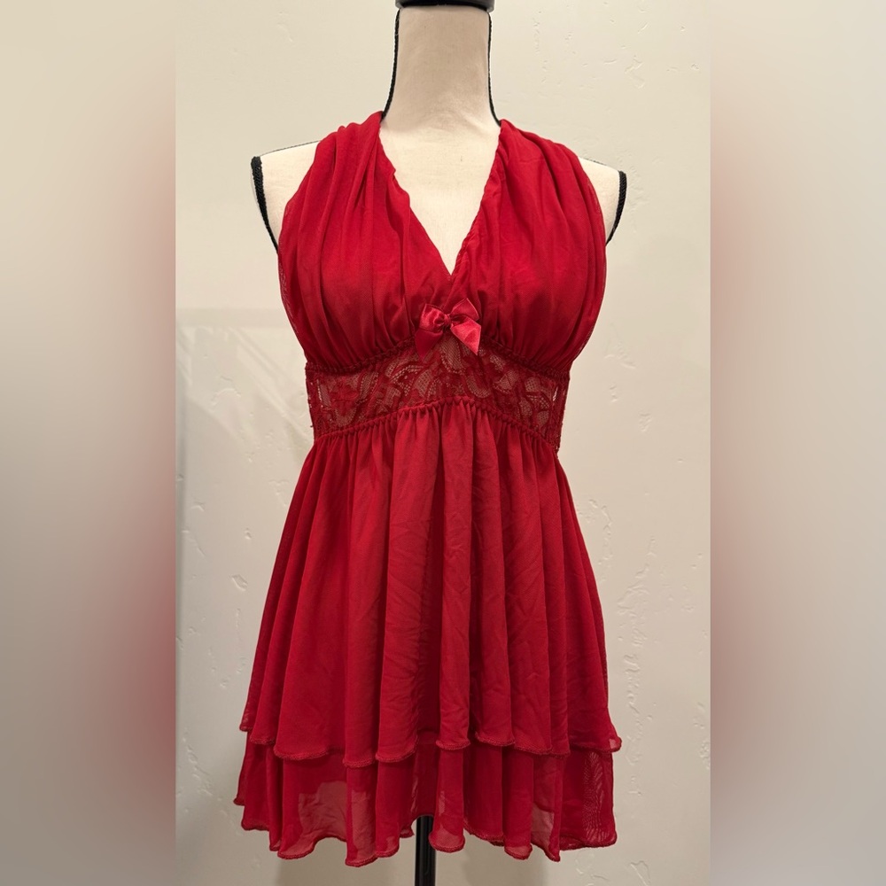 Halter Lace Negligee in Sexy Red. Size 2X.